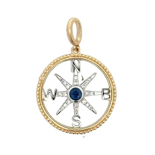 14K Yellow & White Gold Cut Out Sapphire & Diamond Compass Pendant Classic Creations In Diamonds & Gold Venice, FL