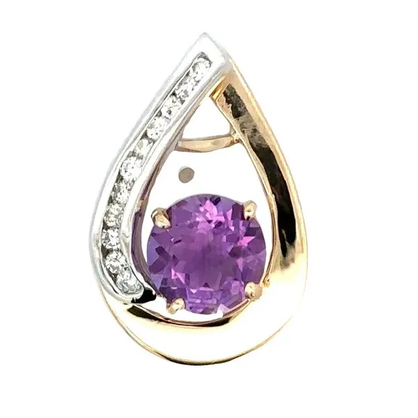 14K Yellow & White Gold 10.0mm Round Amethyst & Channel Set Diamond Slide Pendant Classic Creations In Diamonds & Gold Venice, FL