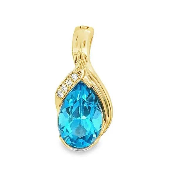 14K Yellow Pear Shaped Swiss Blue Topaz And Diamond Accents Enhancer Bail Pendant Classic Creations In Diamonds & Gold Venice, FL