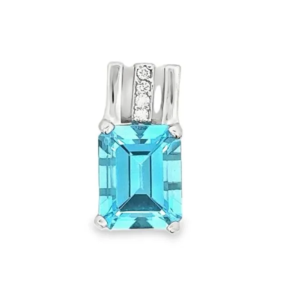 14K White Gold Emerald Cut Swiss Blue Topaz With Diamond Accents Pendant Classic Creations In Diamonds & Gold Venice, FL
