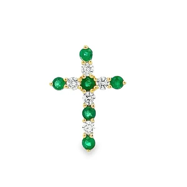 14K Yellow Gold Emerald And Diamond Shared Prong Cross Pendant Classic Creations In Diamonds & Gold Venice, FL