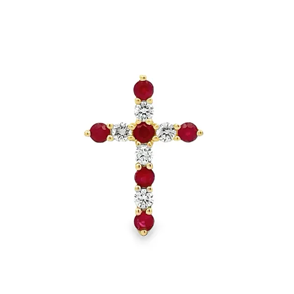14K Yellow Gold Ruby And Diamond Shared Prong Cross Pendant Classic Creations In Diamonds & Gold Venice, FL