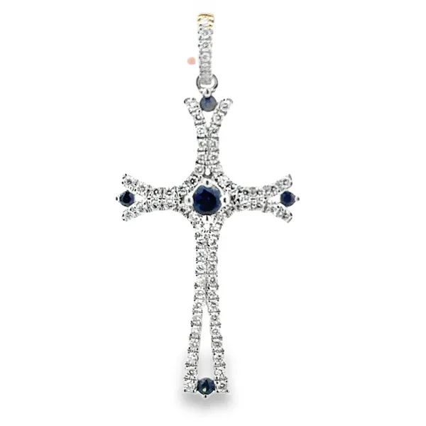 14KW Sapphire & Diamond Cross Pendant Classic Creations In Diamonds & Gold Venice, FL