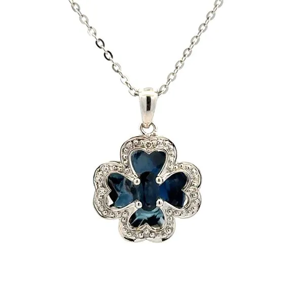 14K White Gold Sapphire And Diamond Clover Pendant On Cable Chain Necklace Classic Creations In Diamonds & Gold Venice, FL