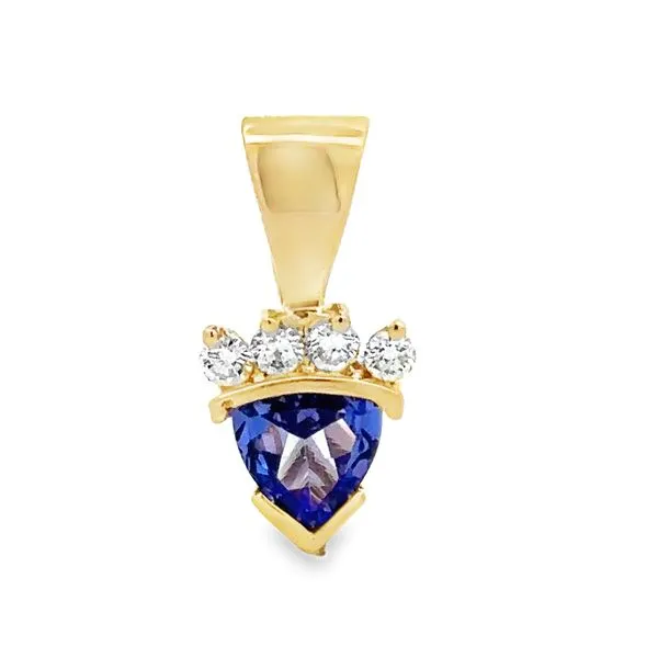 14K Yellow Gold Trilliant Cut Tanzanite & Diamond Pendant With Enhancer Bail Pendant Classic Creations In Diamonds & Gold Venice, FL