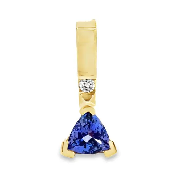 14K Yellow Gold Trilliant Cut Tanzanite And Diamond Pendant Classic Creations In Diamonds & Gold Venice, FL