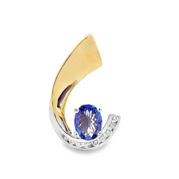 14K Yellow And White Gold Tanzanite Oval Channel Set Diamond Slide Pendant Classic Creations In Diamonds & Gold Venice, FL