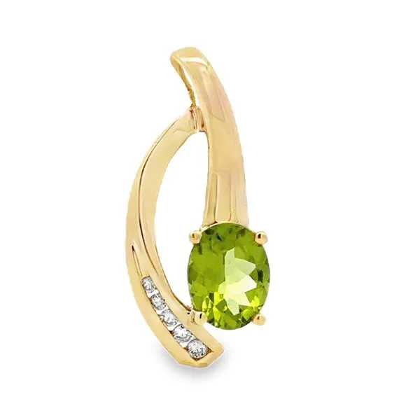 14K Yellow Gold Peridot Oval And Channel Set Diamond Pendant Classic Creations In Diamonds & Gold Venice, FL