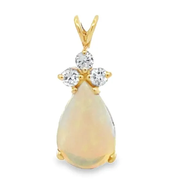 14K Yellow Gold Australian Pear Shaped Opal And Diamond Pendant Classic Creations In Diamonds & Gold Venice, FL