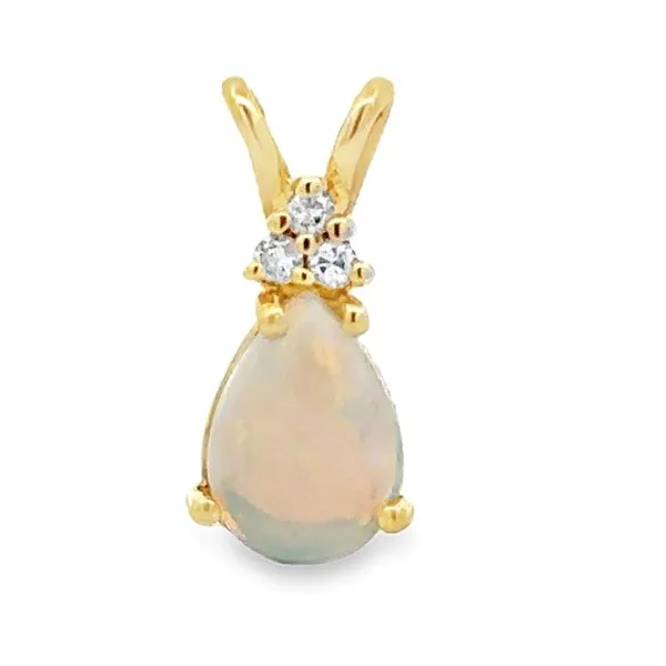 14K Yellow Gold Australian Pear Shaped Opal And Diamond Pendant Classic Creations In Diamonds & Gold Venice, FL