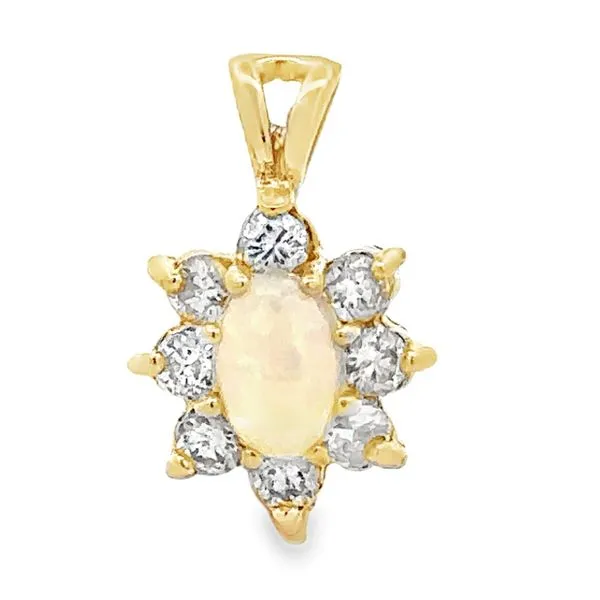 14K Yellow Australian Opal & Diamond Sun Halo Pendant Classic Creations In Diamonds & Gold Venice, FL