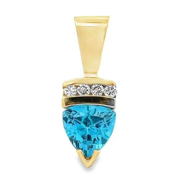14K Yellow Gold Trillian Cut Swiss Blue Topaz And Diamond Pendant Classic Creations In Diamonds & Gold Venice, FL