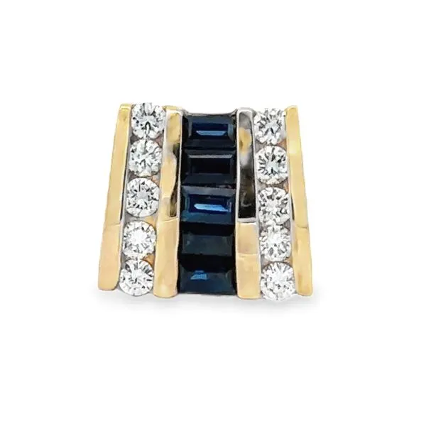 14K Yellow Gold Three Row Vertical Channel Set Baguette Sapphire And Diamond Pendant Classic Creations In Diamonds & Gold Venice, FL