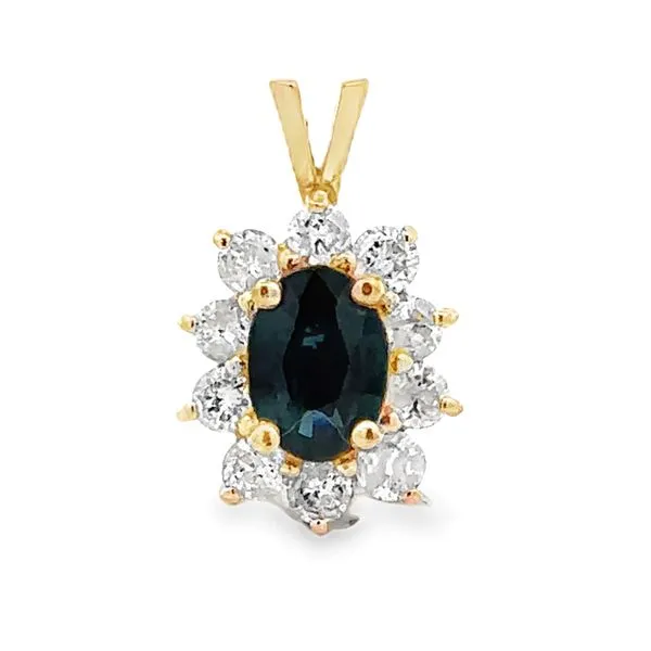 14K Yellow Gold Oval Sapphire And Diamond Halo Pendant Classic Creations In Diamonds & Gold Venice, FL
