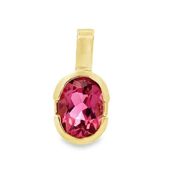 14K Yellow Gold Oval Pink Tourmaline Half Bezel Set Pendant Classic Creations In Diamonds & Gold Venice, FL