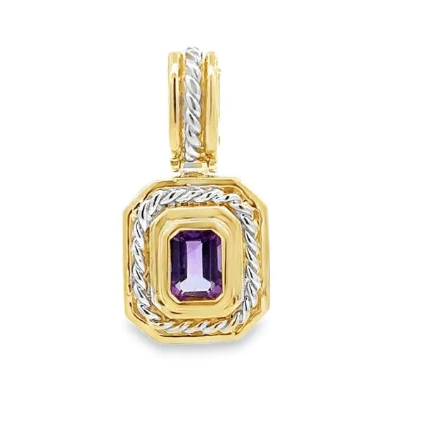 14K Yellow And White Gold Emerald Cut Amethyst Bezel Set With Enhancer Bail Pendant Classic Creations In Diamonds & Gold Venice, FL