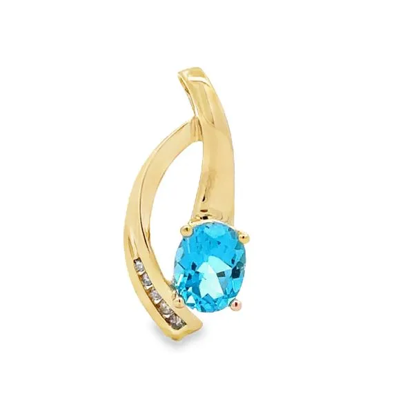 10K Yellow Gold Swiss Blue Topaz And Diamond Pendant Classic Creations In Diamonds & Gold Venice, FL
