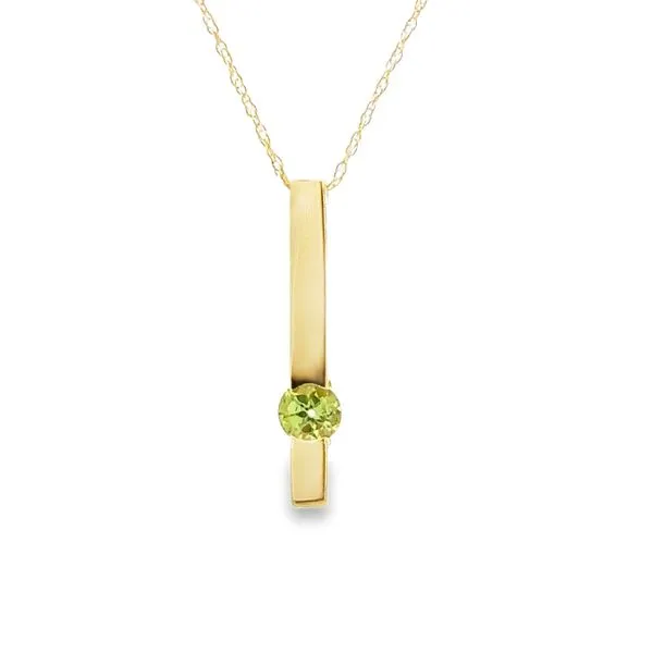 14K Yellow Gold Peridot Vertical Bar Pendant With French Rope Chain Classic Creations In Diamonds & Gold Venice, FL