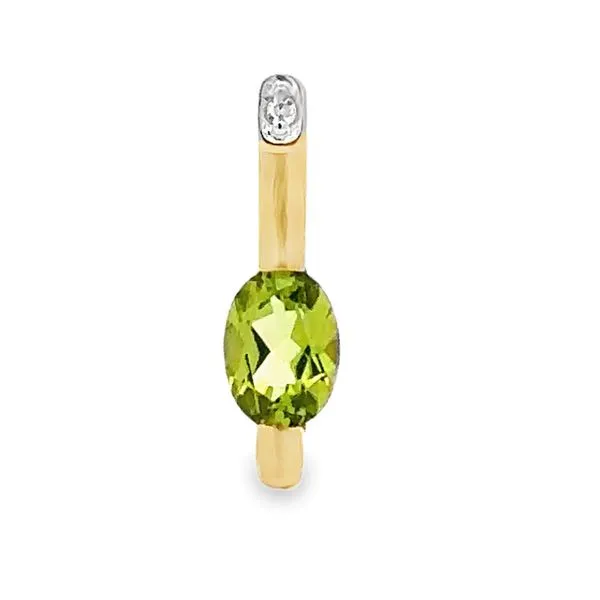 14K Yellow Gold Oval Peridot And Diamond Vertical Bar Pendant Classic Creations In Diamonds & Gold Venice, FL