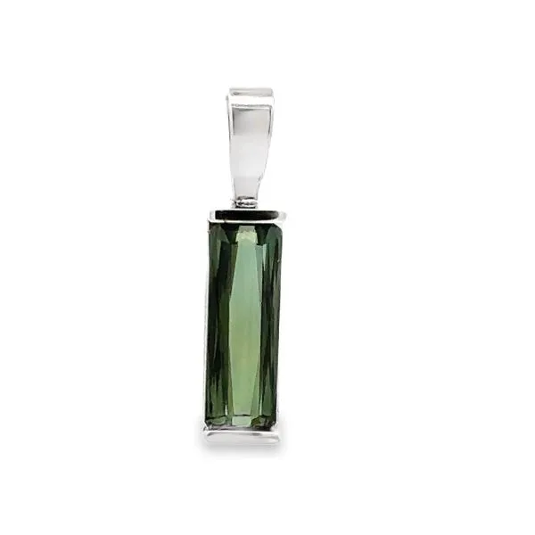 14K White Gold Emerald Cut Green Tourmaline Pendant Classic Creations In Diamonds & Gold Venice, FL