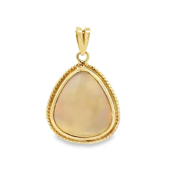 18K Yellow Gold Australian Opal Trilliant Cut Bezel Set Pendant Classic Creations In Diamonds & Gold Venice, FL