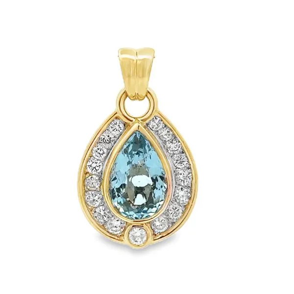 18K Yellow Gold Aquamarine And Diamond Pendant Classic Creations In Diamonds & Gold Venice, FL