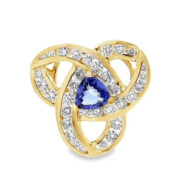 14K Yellow Gold Trilliant Cut Tanzanite And Diamond Slide Classic Creations In Diamonds & Gold Venice, FL