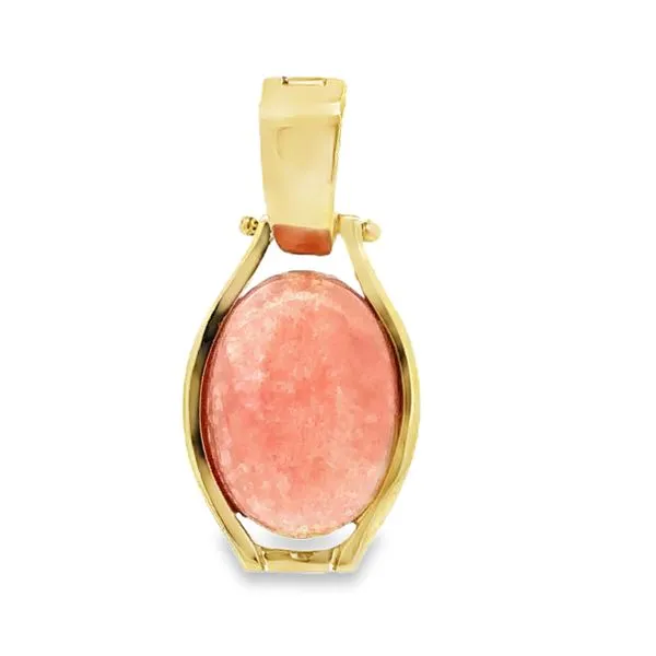 18K Yellow Gold Oval Pink Jade With Enhancer Bail Pendant Classic Creations In Diamonds & Gold Venice, FL
