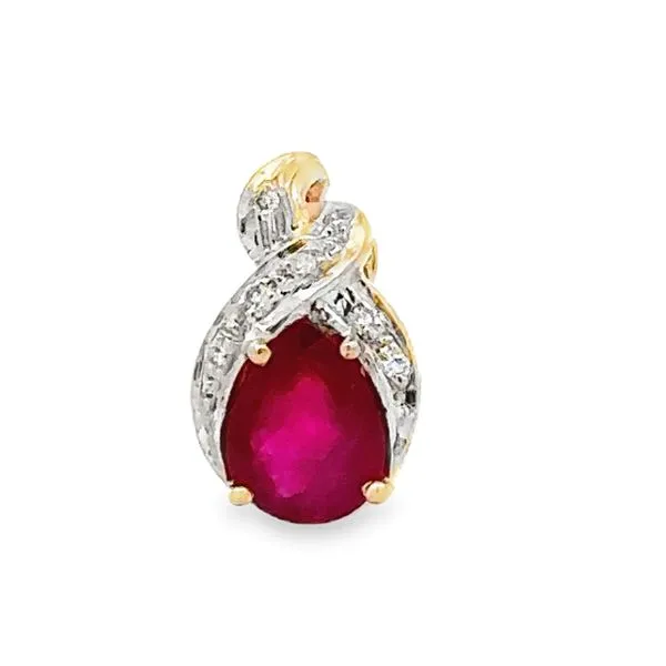 14K Yellow Gold Pear Shaped Ruby And Diamond Pendant Classic Creations In Diamonds & Gold Venice, FL