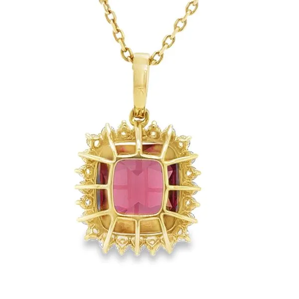 18K Yellow Gold Cushion Cut 7.0ct. Rhodolite Garnet And Diamond Halo Pendant Cable Chain Necklace Image 3 Classic Creations In Diamonds & Gold Venice, FL