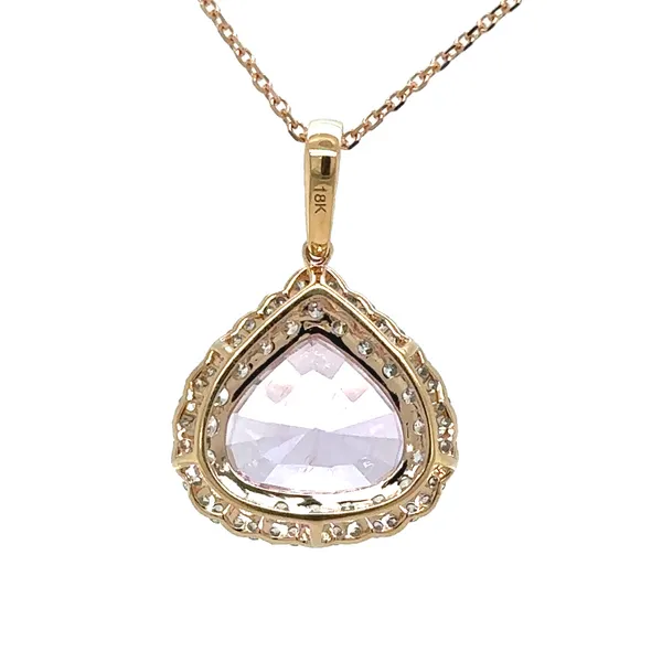 18K Rose Gold 5.90 ct. Trillion Cut Kunzite And Double Diamond Halo Pendant Cable Chain Necklace Image 3 Classic Creations In Diamonds & Gold Venice, FL