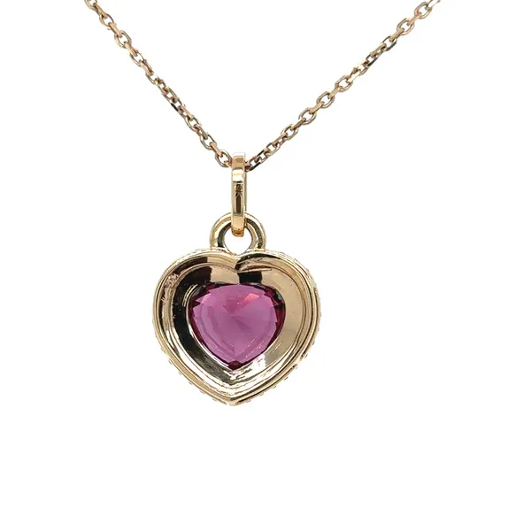 18K Rose Gold 4.0ct. Heart Shaped Rhodolite Garnet And Double Diamond Halo Pendant Cable Chain Necklace Image 3 Classic Creations In Diamonds & Gold Venice, FL