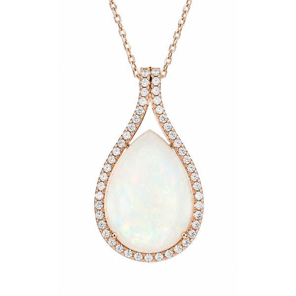 14K Rose Gold Ethiopian Opal and Diamond Halo Pendant 3.25 CTW Classic Creations In Diamonds & Gold Venice, FL