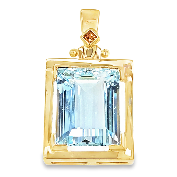 10K Yellow Gold Aquamarine and Orange Sapphire Pendant 21.00 CTW Classic Creations In Diamonds & Gold Venice, FL