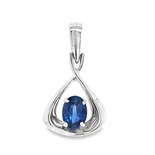 14K White Gold Oval Sapphire Teardrop Pendant 1.80 CT Natural Sapphire Classic Creations In Diamonds & Gold Venice, FL