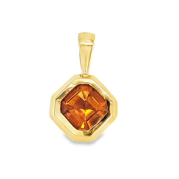 14K Yellow Gold Asscher Cut Citrine Bezel Set Pendant 8 x 8 mm Classic Creations In Diamonds & Gold Venice, FL