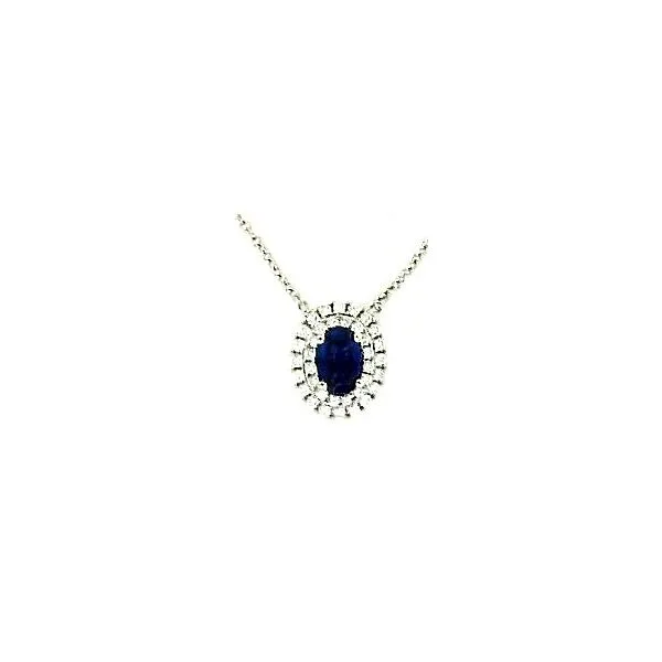 14K White Gold Roman And Jules Oval Sapphire Double Halo Diamond Pendant On A Cable Chain Necklace Classic Creations In Diamonds & Gold Venice, FL