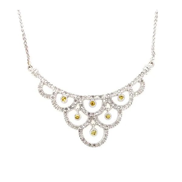 14K White Gold Yellow Sapphire & Pavé Diamond Necklace with Wheat Chain – 0.82ct Classic Creations In Diamonds & Gold Venice, FL