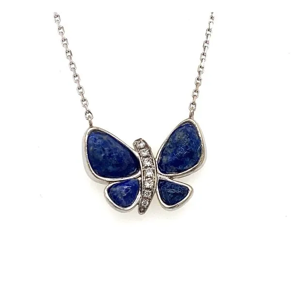 18K White Gold Lapis Butterfly With Cable Chain Pendant Classic Creations In Diamonds & Gold Venice, FL