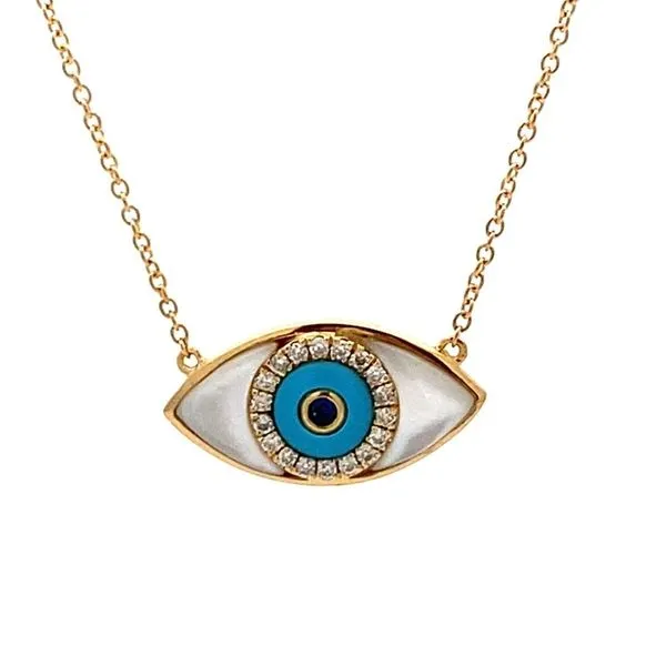 18K Mother of Pearl Evil Eye Necklace Classic Creations In Diamonds & Gold Venice, FL