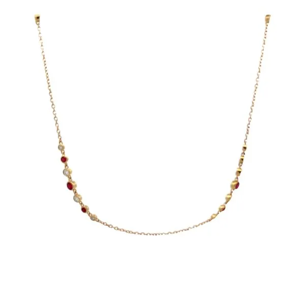 14K Yellow Gold Alternating Bezel Set Ruby And Diamond Station Cable Chain Necklace Classic Creations In Diamonds & Gold Venice, FL