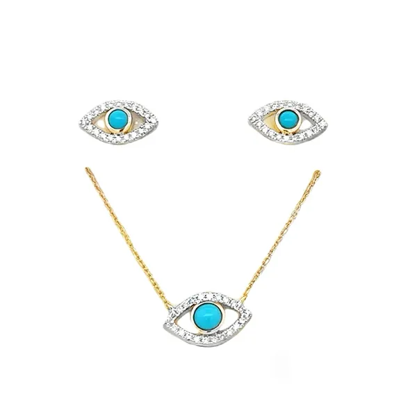 14K Turquoise & Diamond Eye Necklace Image 2 Classic Creations In Diamonds & Gold Venice, FL