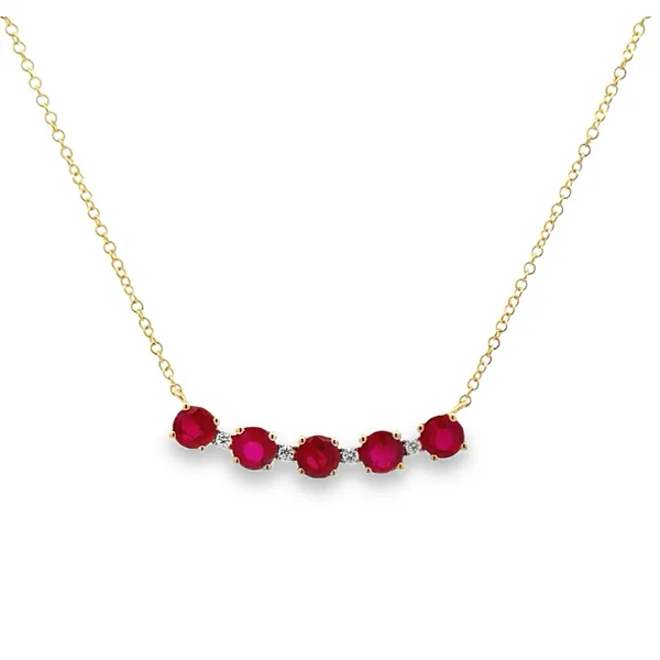 14K Yellow Gold Ruby And Diamond Curved Horizontal Bar Cable Chain Necklace Classic Creations In Diamonds & Gold Venice, FL