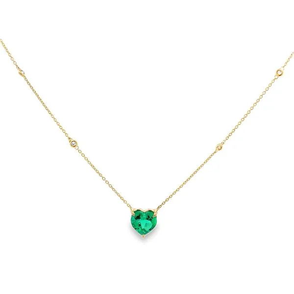 2.05ct. Heart Shaped Emerald Necklace w/Diamond Station Necklace Classic Creations In Diamonds & Gold Venice, FL