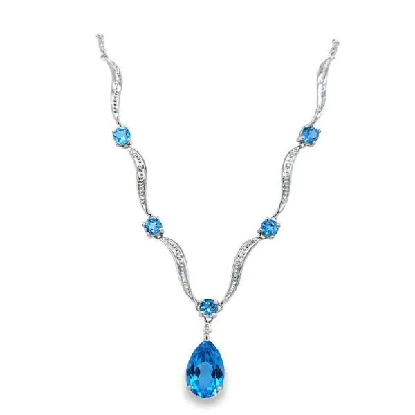 Estate 14K White Gold Blue Topaz And Diamond Necklace Classic Creations In Diamonds & Gold Venice, FL