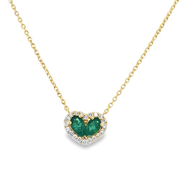 14K Yellow Gold Emerald and Diamond Heart Necklace 0.61 CT Total Adjustable Chain | 1.0 DWT Classic Creations In Diamonds & Gold Venice, FL