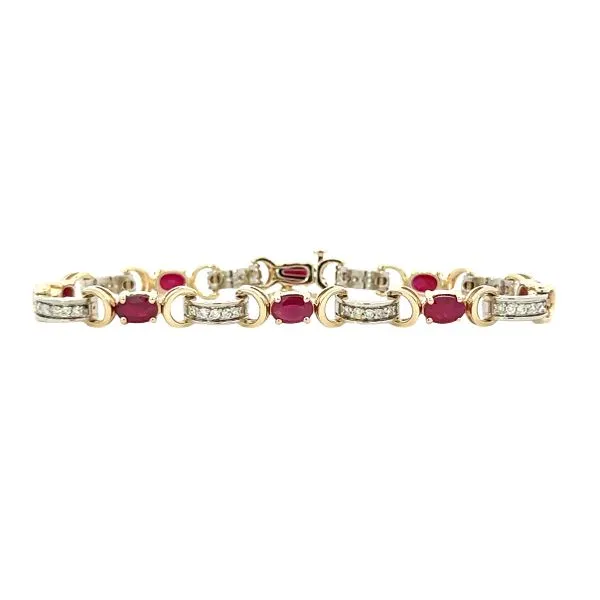 14K White And Yellow Gold Oval Ruby And Pavè Diamond Arch Link Bracelet similar item image