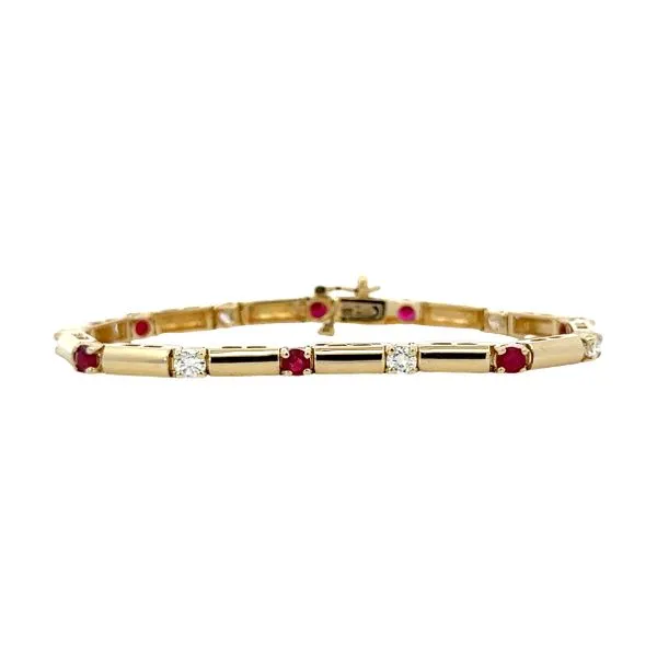 14K Ruby & Diamond Polished Bar Bracelet Classic Creations In Diamonds & Gold Venice, FL
