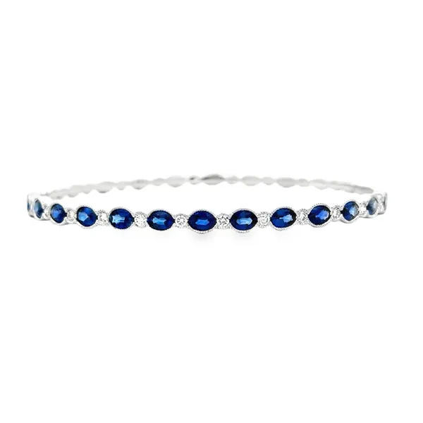 18K White Gold Oval Sapphire And Diamond Hinged Bangle Bracelet Classic Creations In Diamonds & Gold Venice, FL