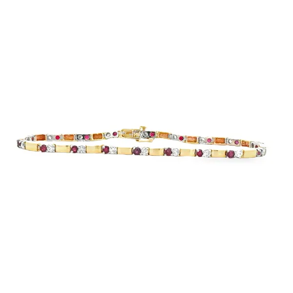 14K White And Yellow Gold Ruby And Diamond Polished Bar Line Bracelet Classic Creations In Diamonds & Gold Venice, FL